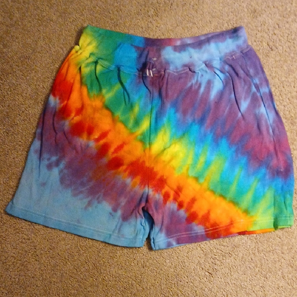 Vibrant Rainbow Tie-Dye Women's Athletic Shorts, MED